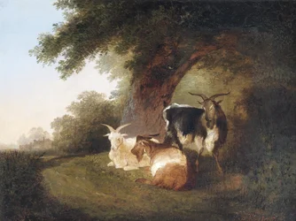 Tre geiter i et landskap, 1848